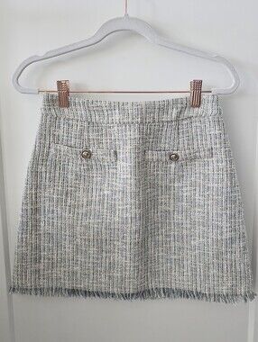Mint Tweed Fringe Mini Skirt